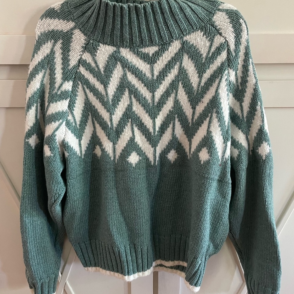 Green and White Chevron Women's Sweater